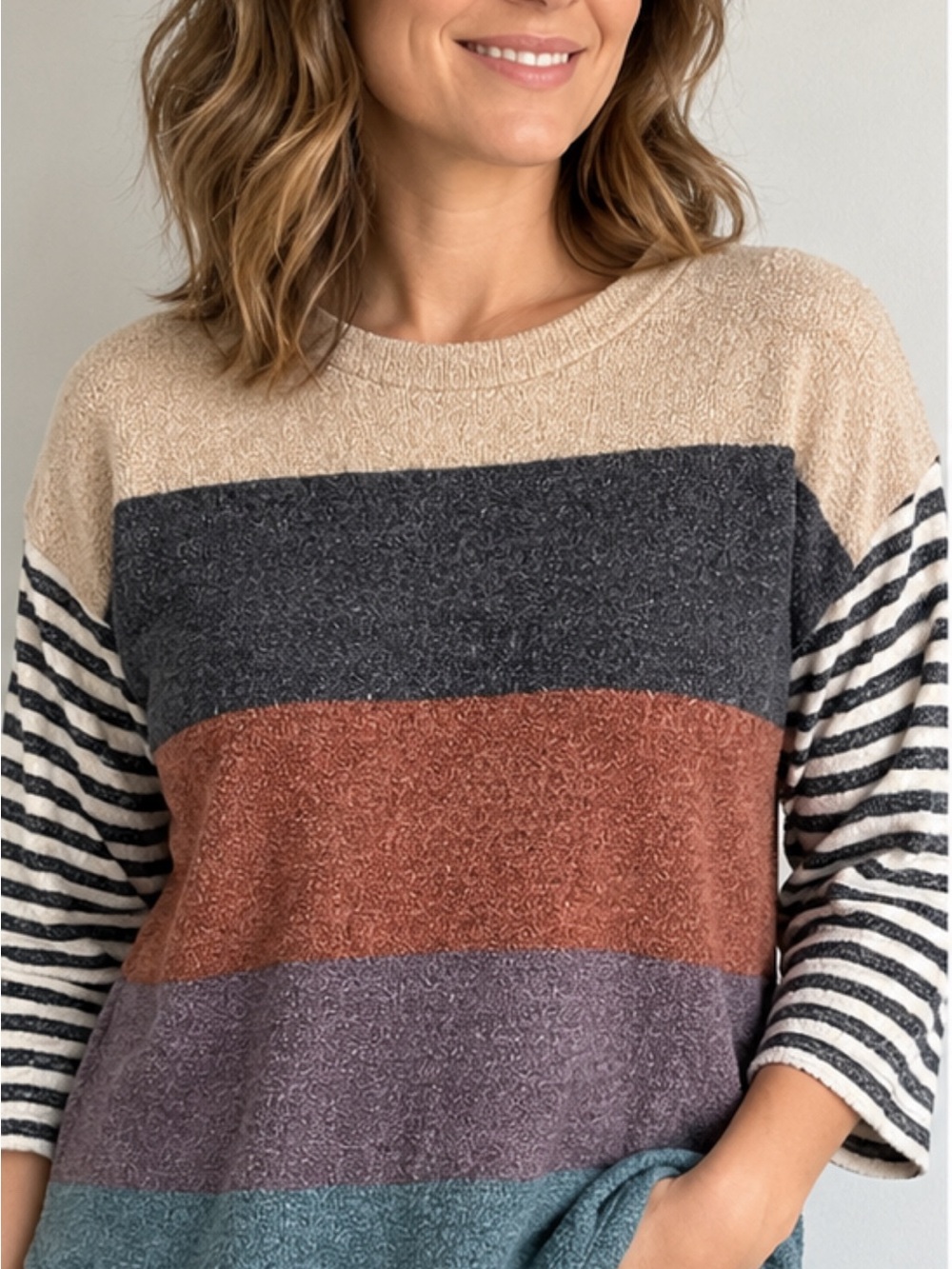Hailey & Co Colorblock Striped Sweater Womens L Made in USA Boho